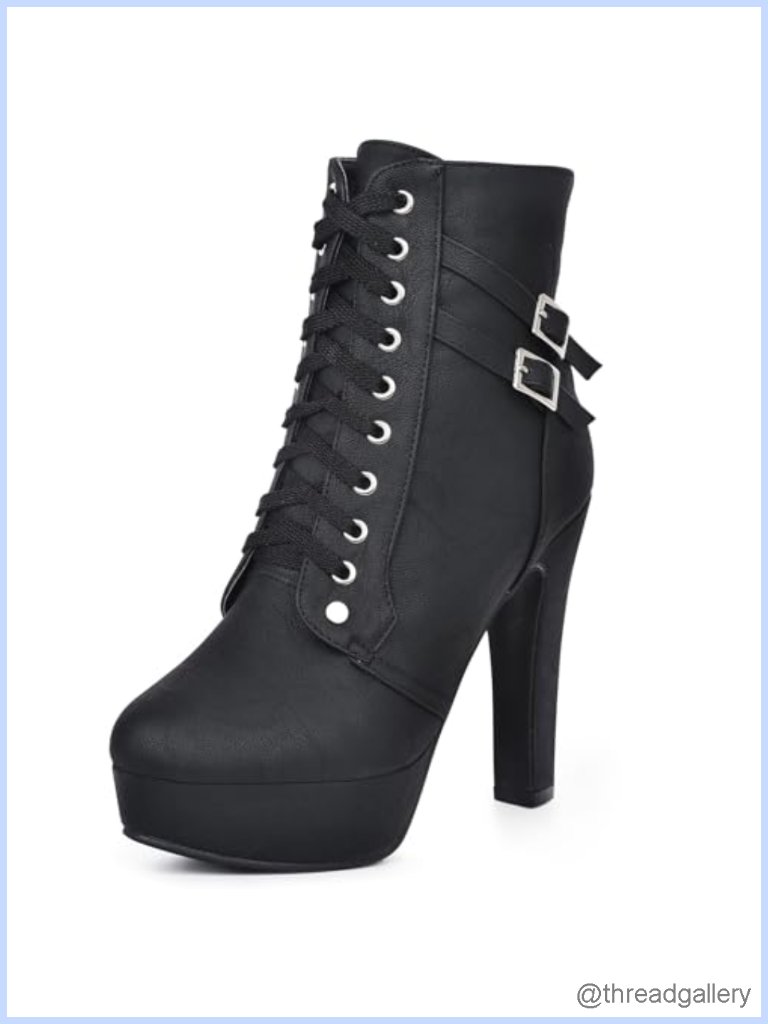 Chunky High Heel Platform Ankle Booties With Side Zipperlace Up, Block Heel